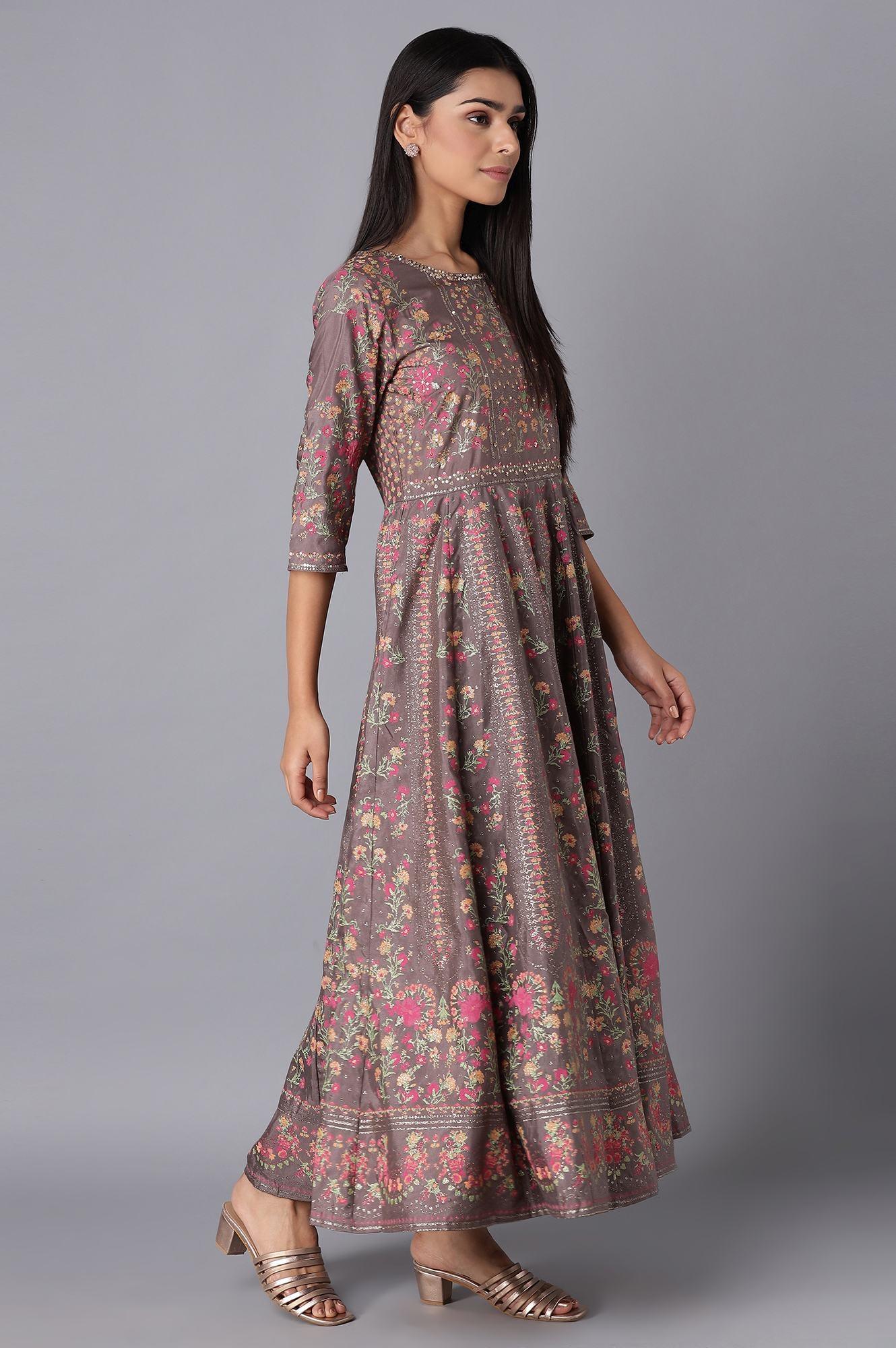 W for Woman Purple Printed Panelled Dress