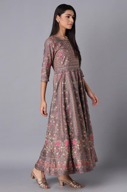 W for Woman Purple Printed Panelled Dress