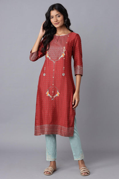W for Woman Rust Red Floral Print kurta