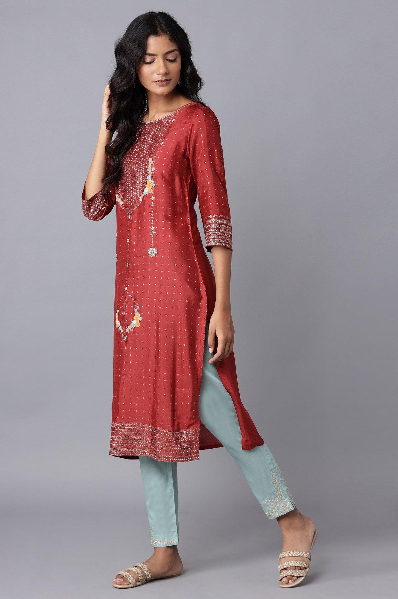 W for Woman Rust Red Floral Print kurta