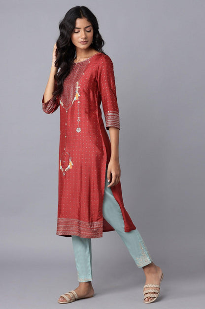 W for Woman Rust Red Floral Print kurta