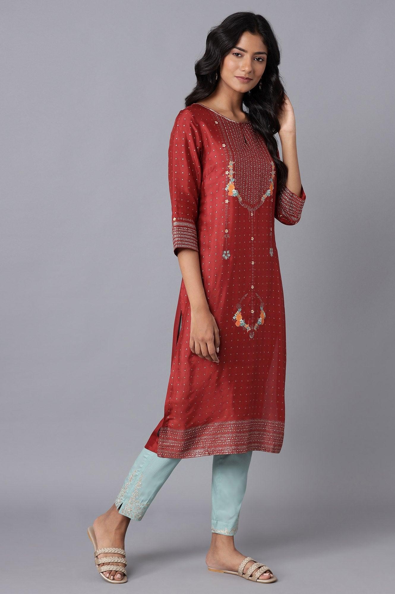 W for Woman Rust Red Floral Print kurta