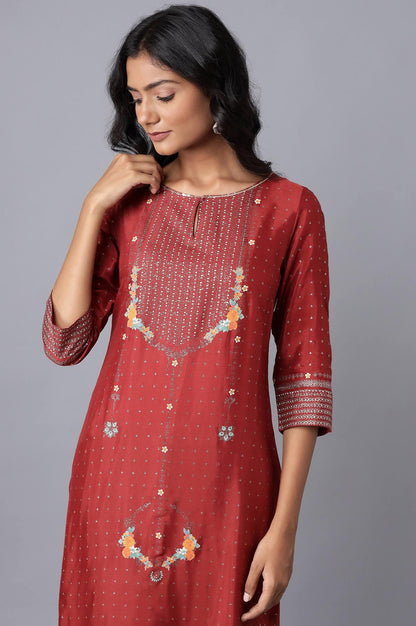 W for Woman Rust Red Floral Print kurta