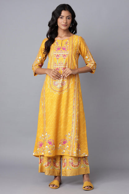 W for Woman Yellow A-line Printed kurta
