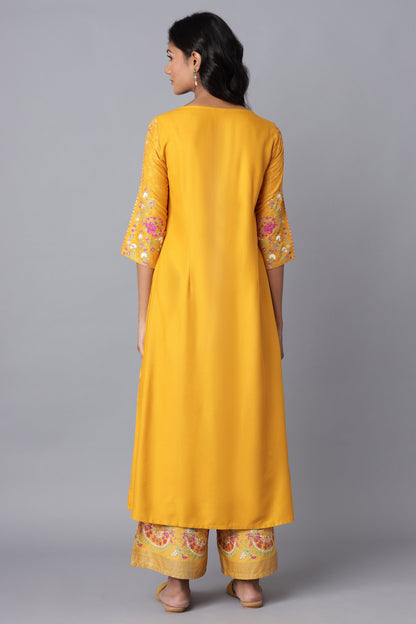 W for Woman Yellow A-line Printed kurta
