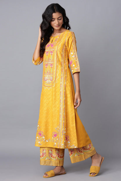 W for Woman Yellow A-line Printed kurta