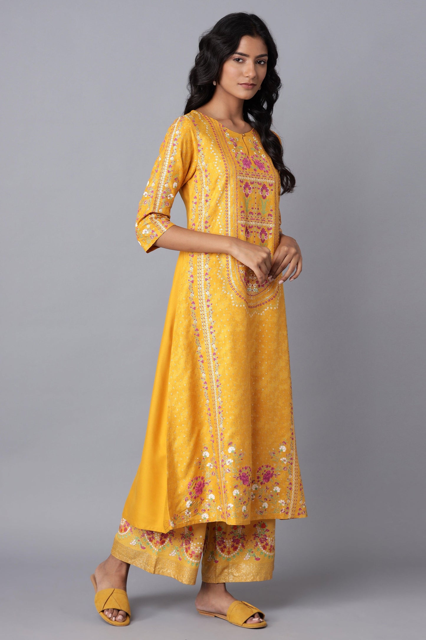 W for Woman Yellow A-line Printed kurta