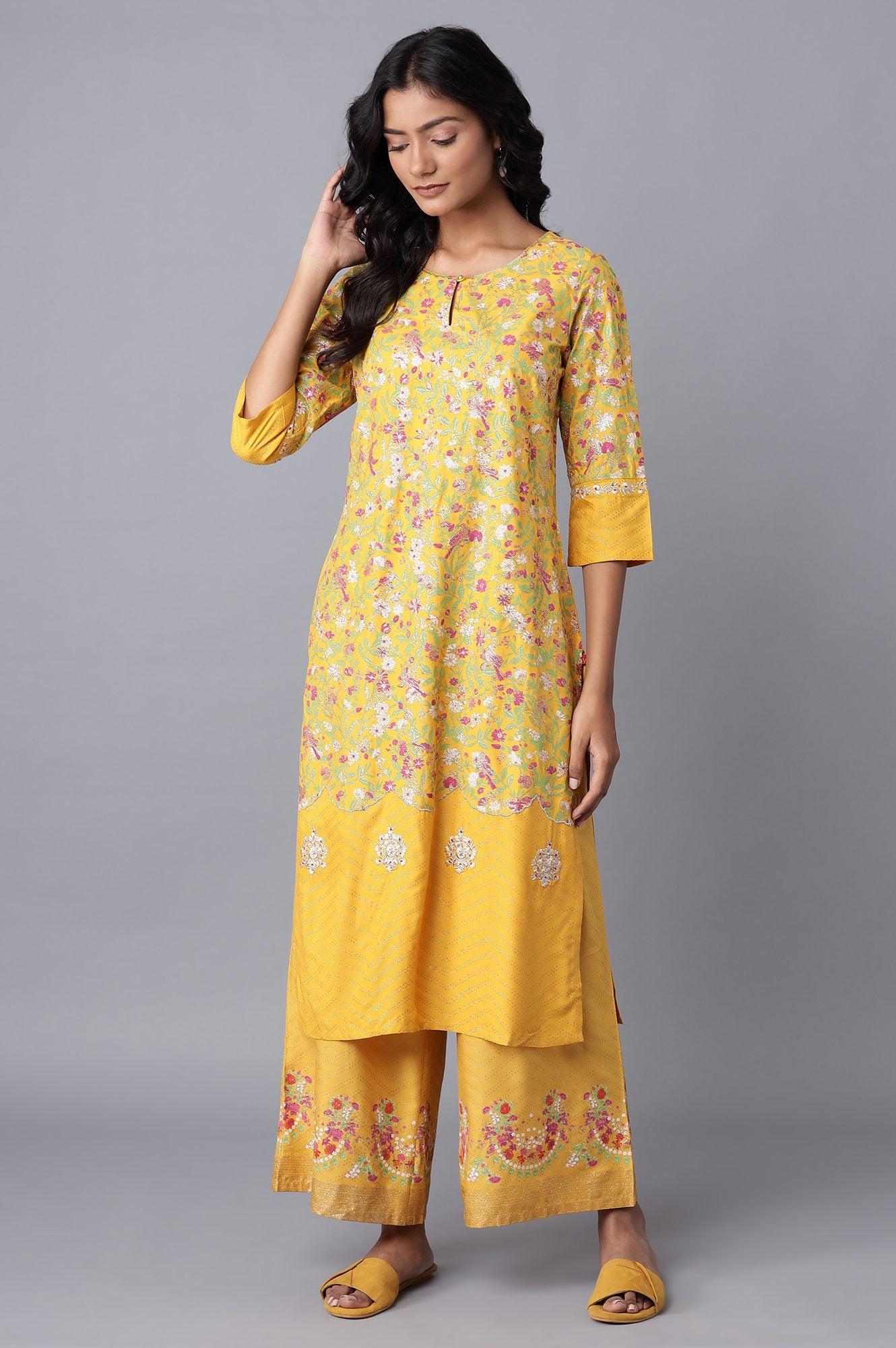 W for Woman Yellow Panelled kurta