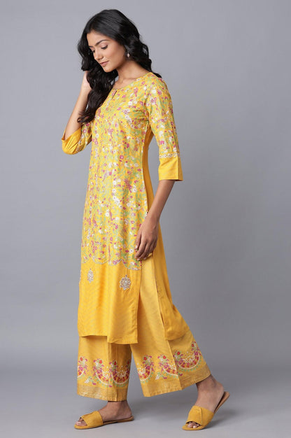 W for Woman Yellow Panelled kurta