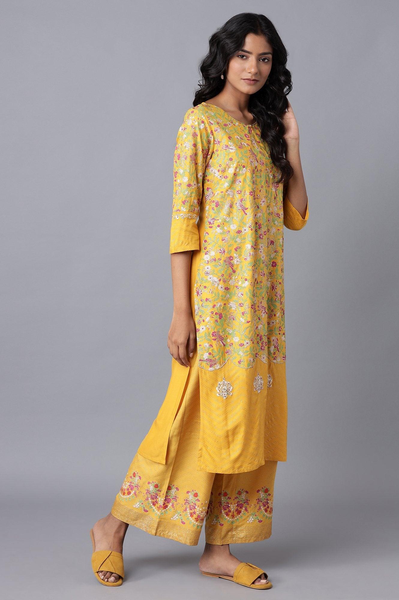 W for Woman Yellow Panelled kurta