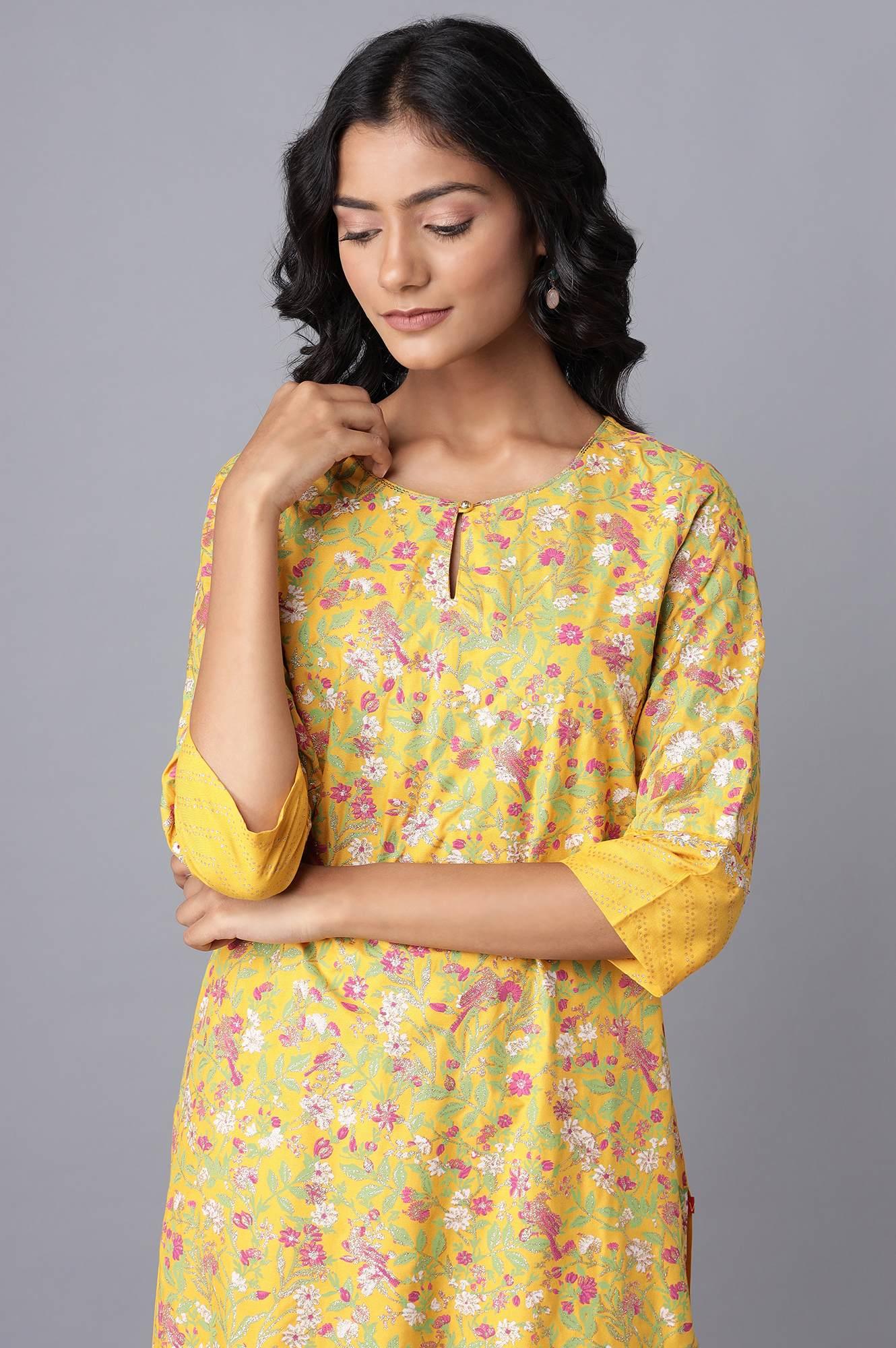W for Woman Yellow Panelled kurta