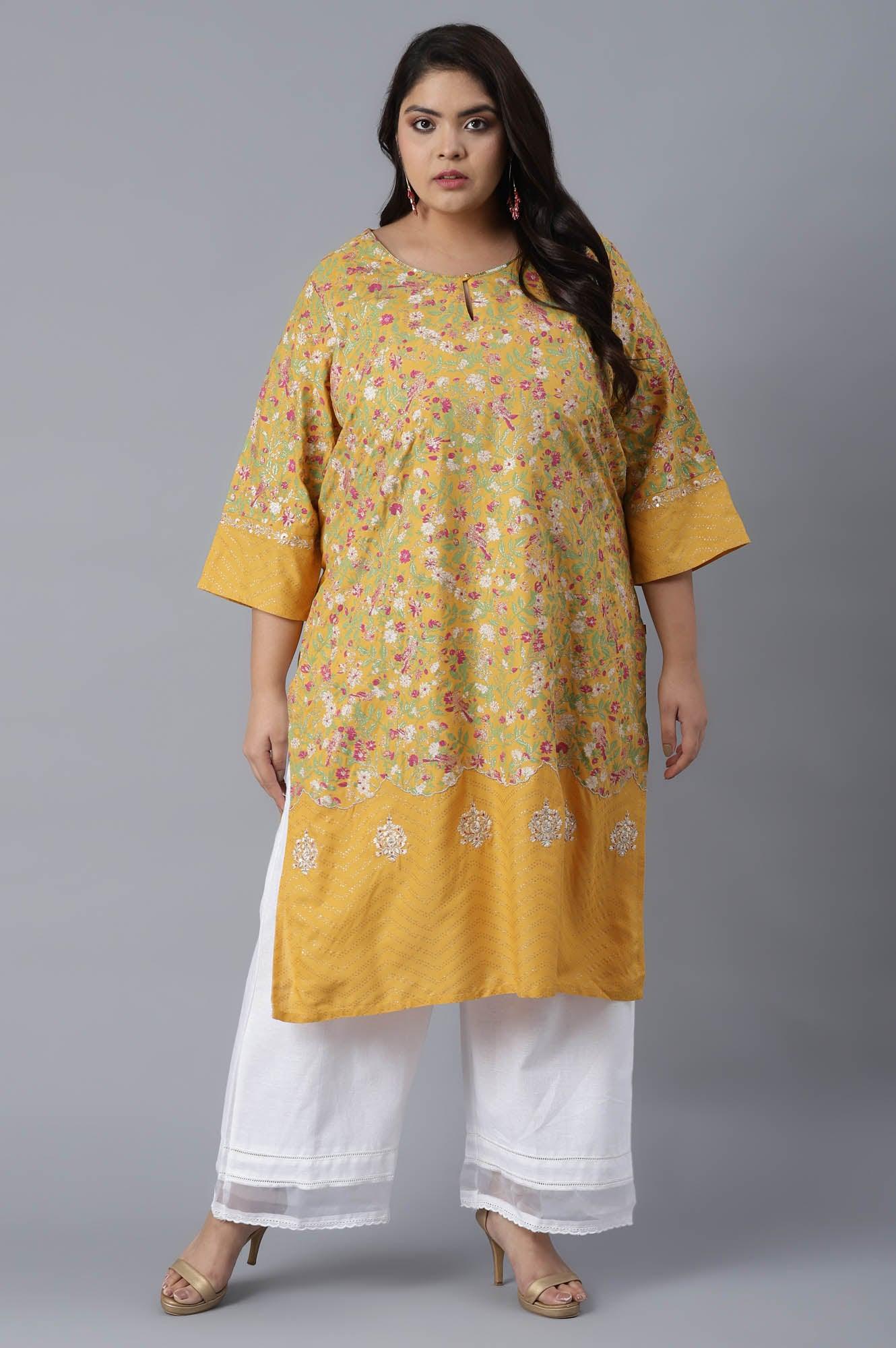 W for Woman Yellow Panelled kurta