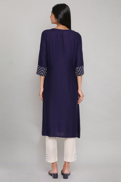 W for Woman Patriot Blue Embroidered Straight kurta