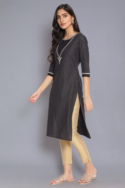 W for Woman Black Round Neck Straight kurta