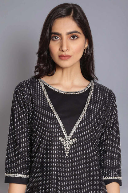 W for Woman Black Round Neck Straight kurta