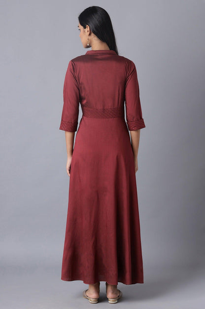 W for Woman Red Embroidered Flared Shirt Dress