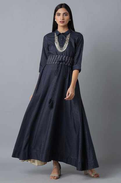 W for Woman Dark Blue Dress in Polka Print