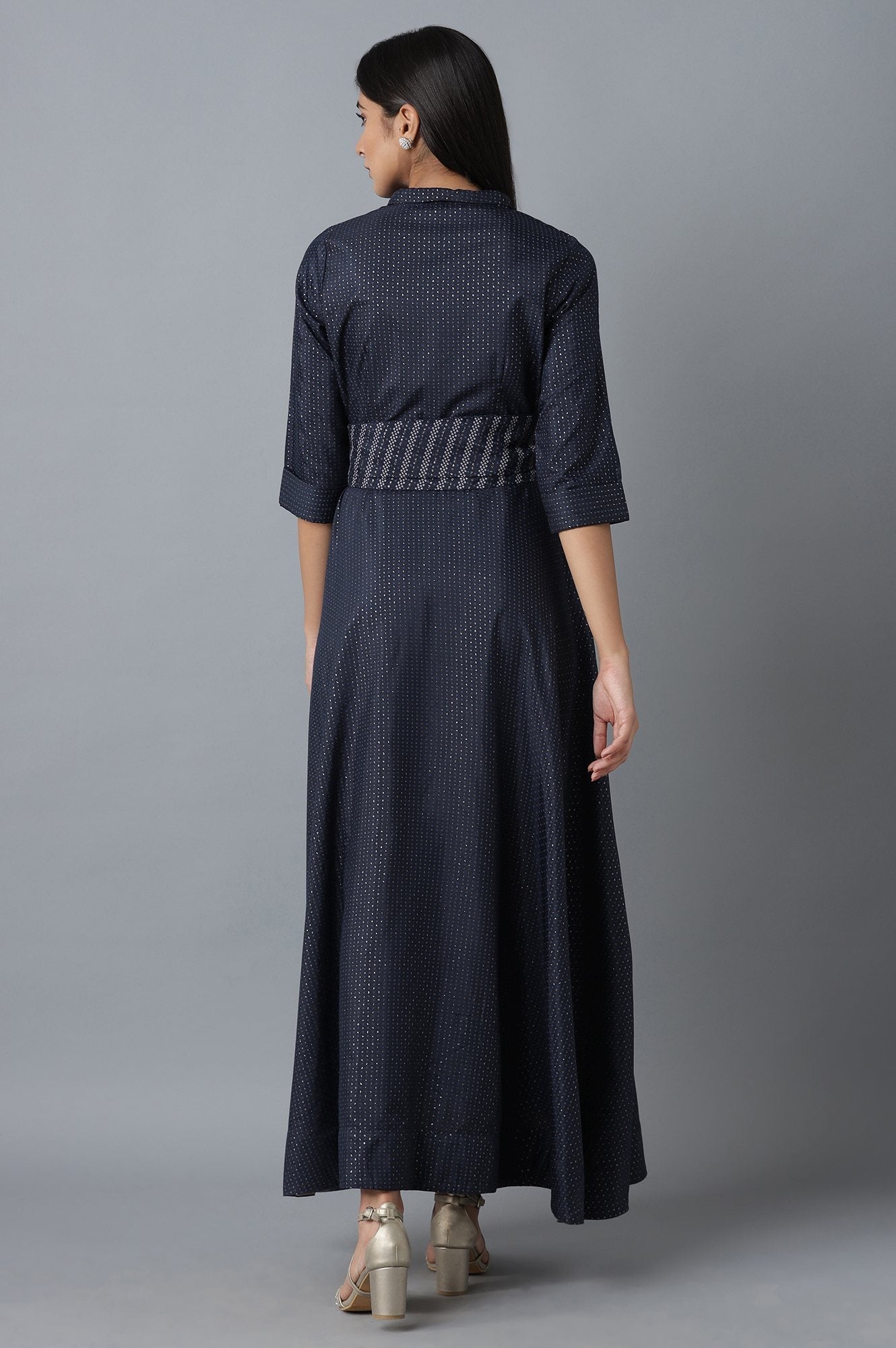 W for Woman Dark Blue Dress in Polka Print