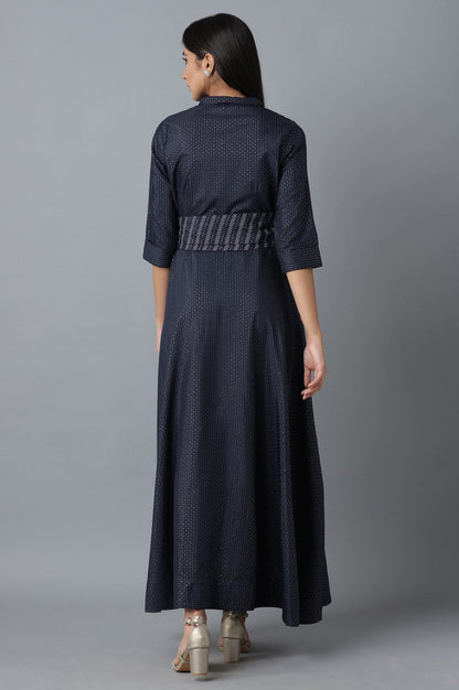 W for Woman Dark Blue Dress in Polka Print
