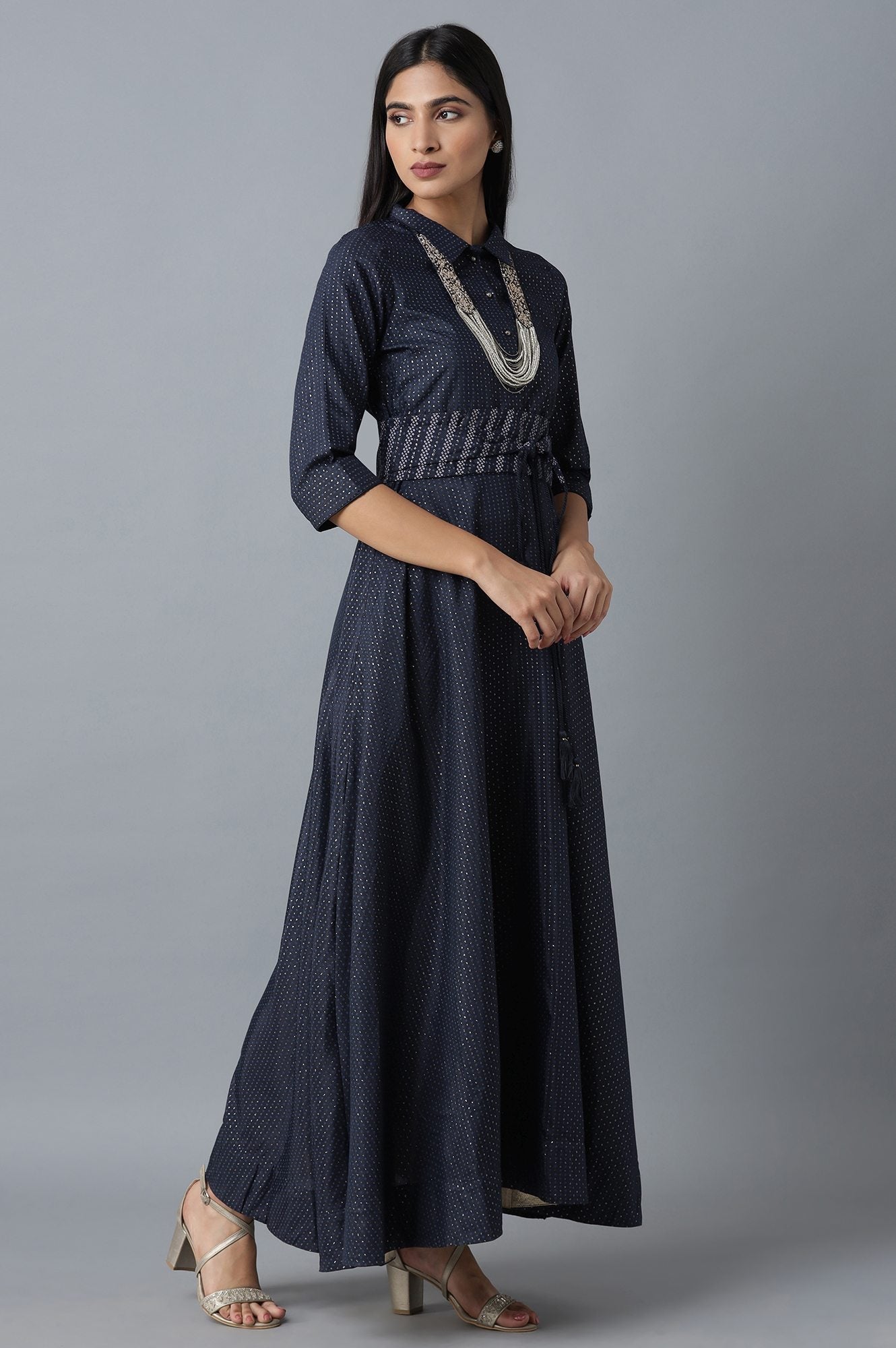 W for Woman Dark Blue Dress in Polka Print
