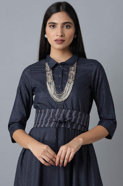 W for Woman Dark Blue Dress in Polka Print