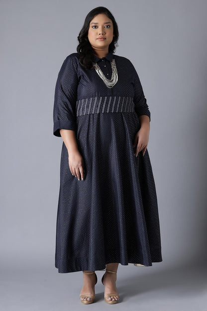 W for Woman Dark Blue Dress in Polka Print