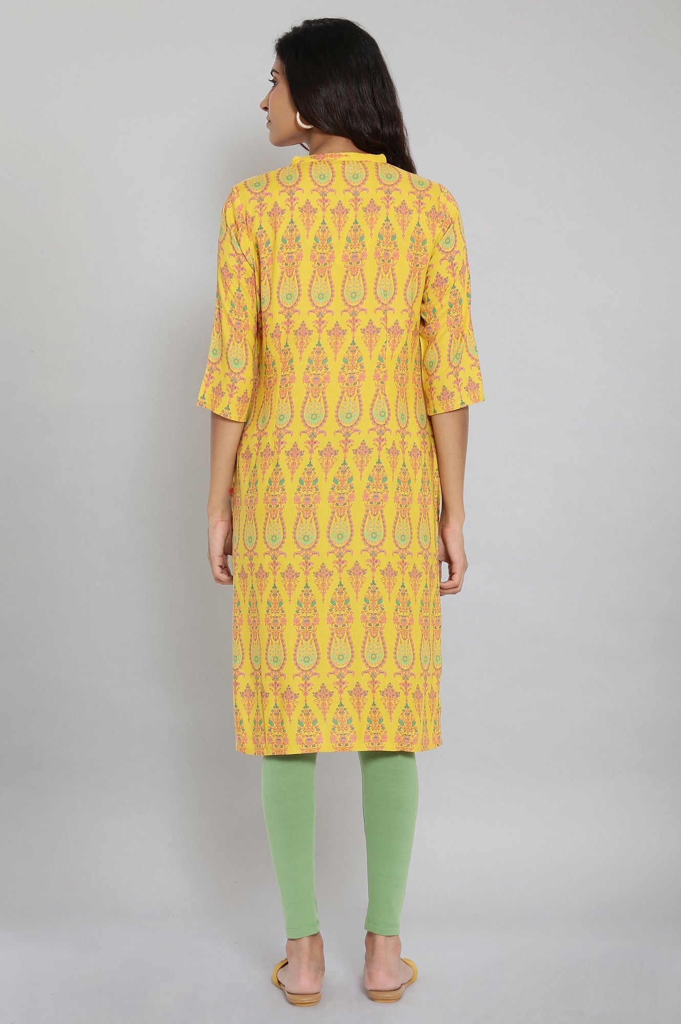 W for Woman Mustard Printed Button Down kurta