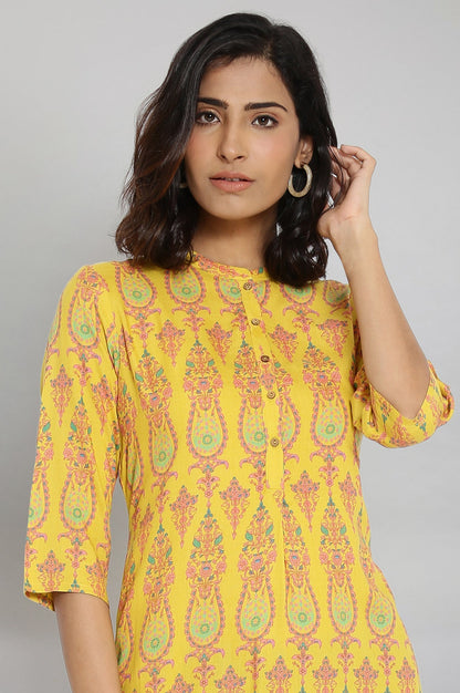 W for Woman Mustard Printed Button Down kurta