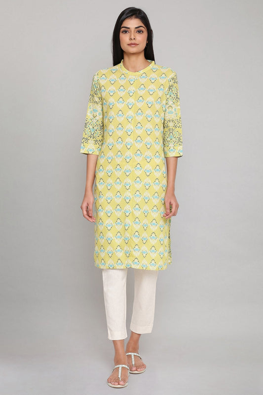 W for Woman Green Printed Button Down kurta