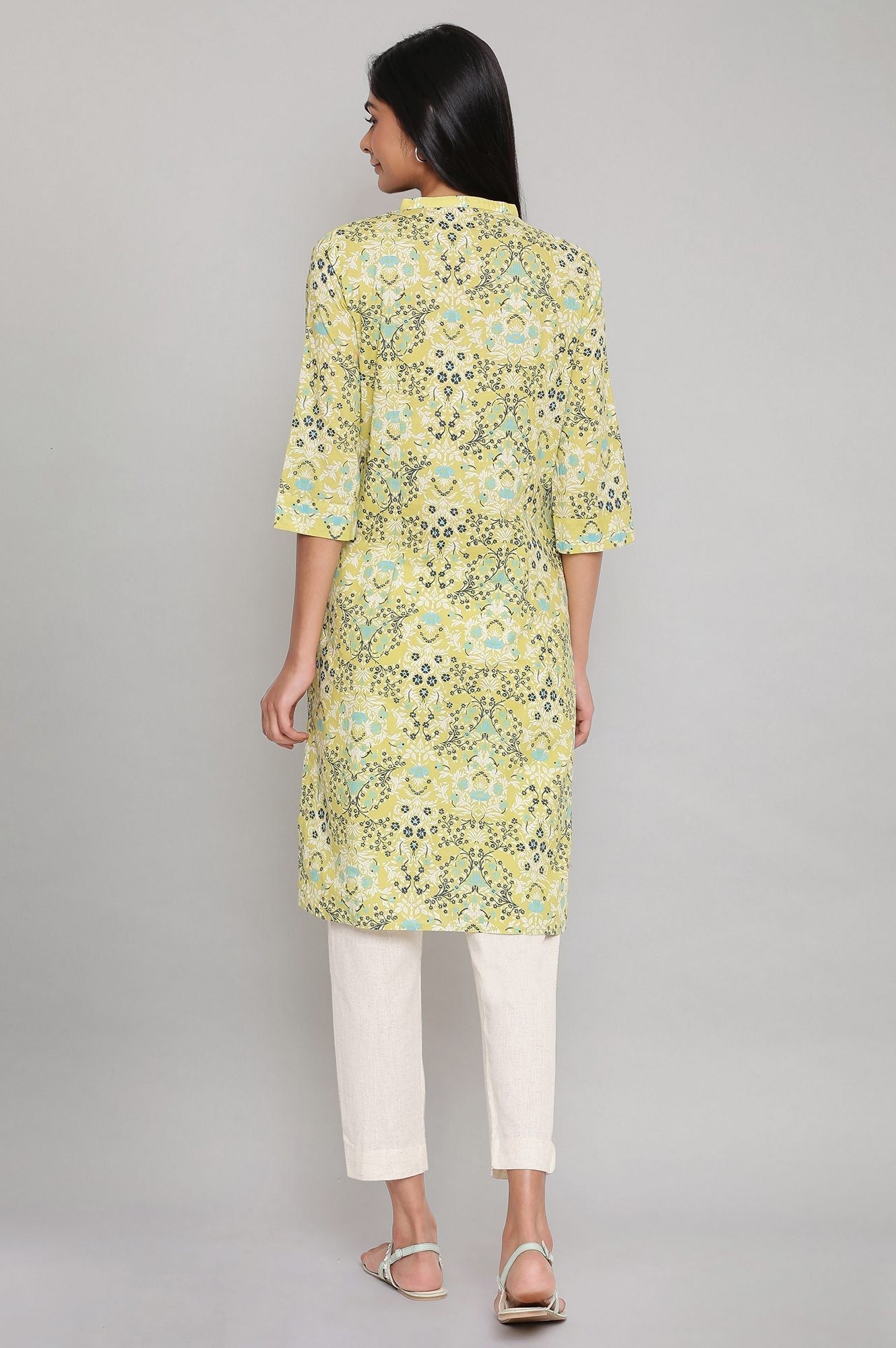 W for Woman Green Printed Button Down kurta