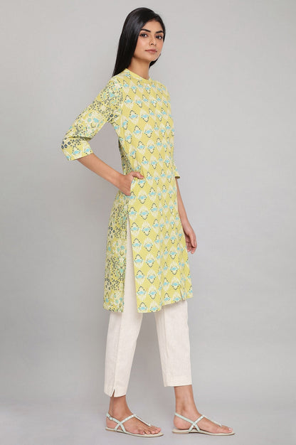 W for Woman Green Printed Button Down kurta