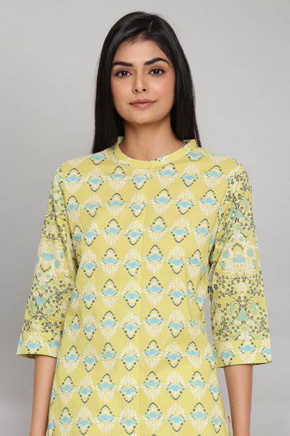 W for Woman Green Printed Button Down kurta