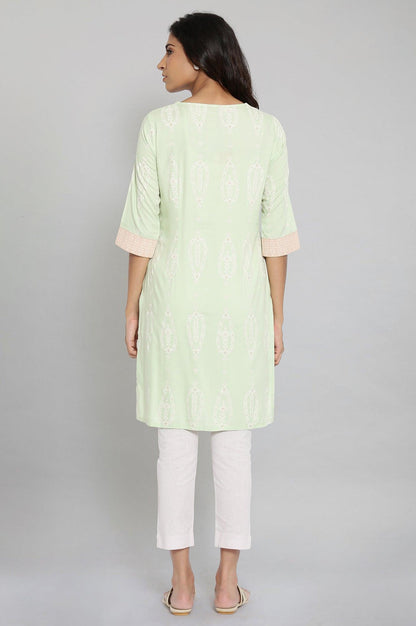 W for Woman Tea Green Printed kurta