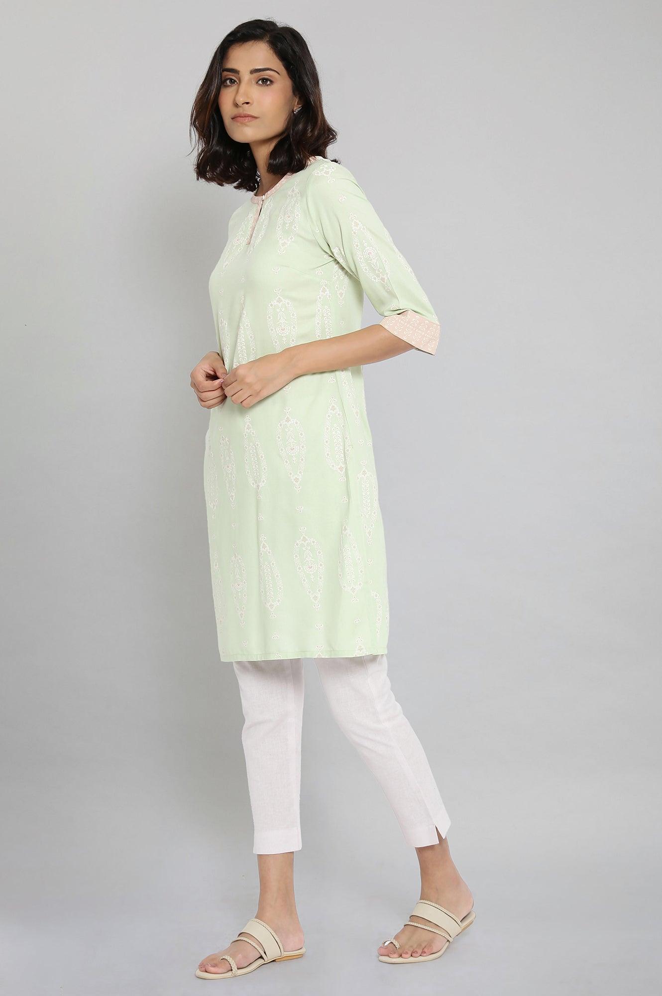 W for Woman Tea Green Printed kurta