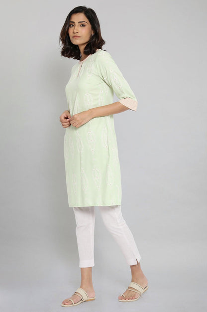 W for Woman Tea Green Printed kurta