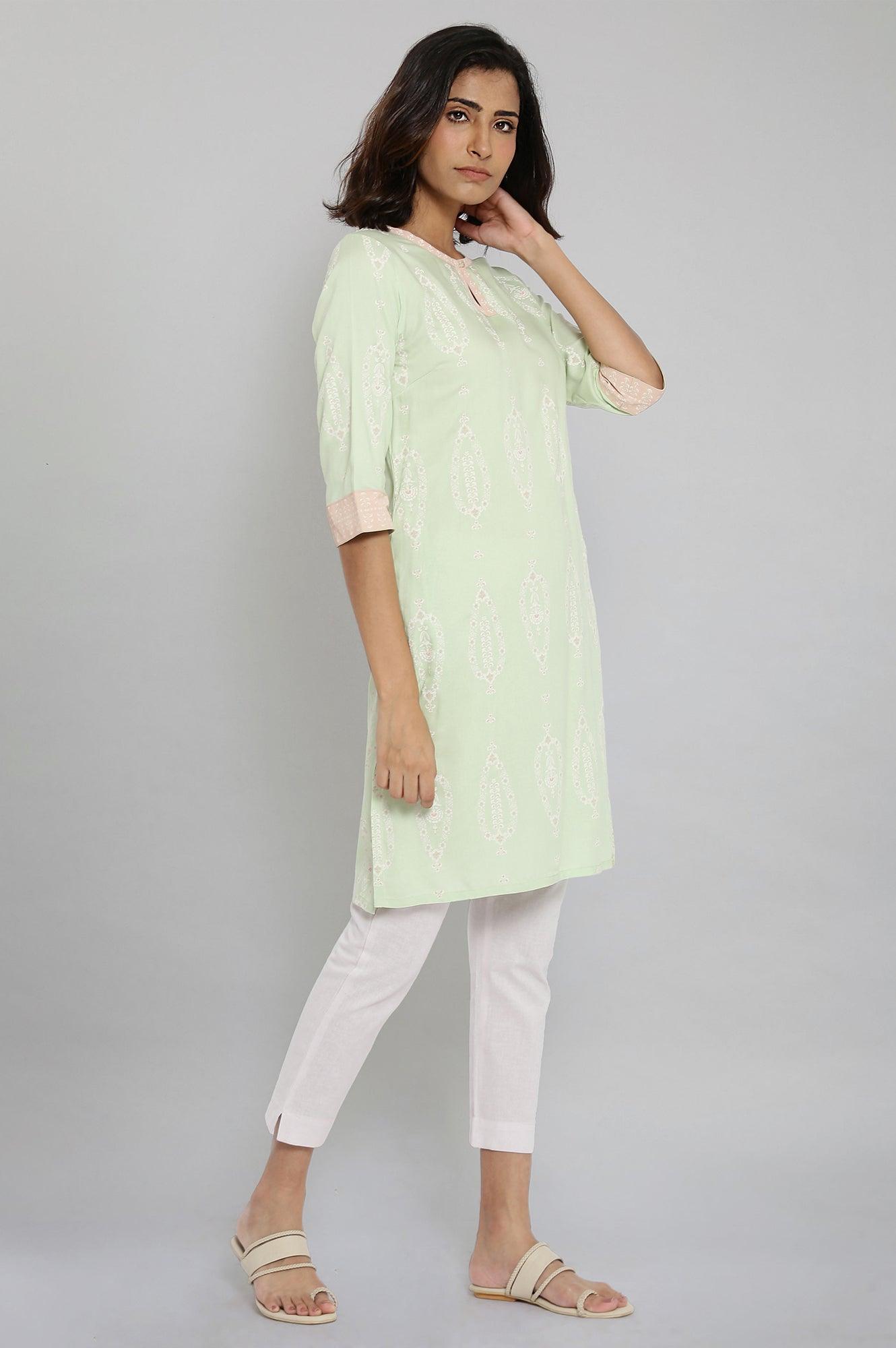 W for Woman Tea Green Printed kurta