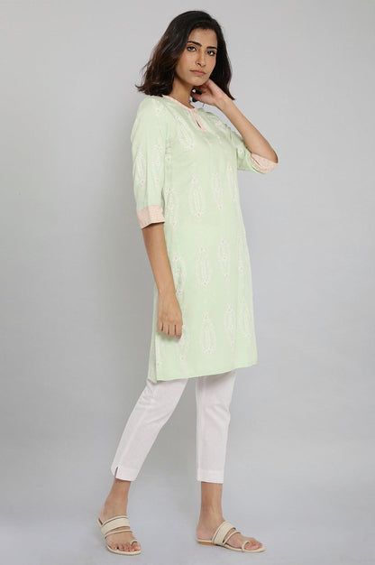 W for Woman Tea Green Printed kurta