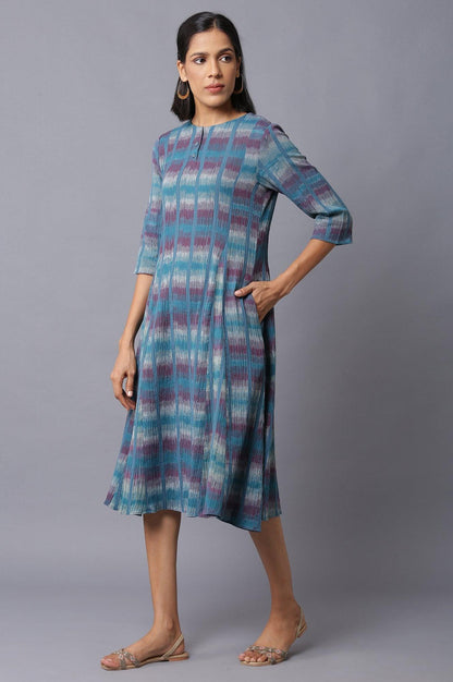 W for Woman Teal Yarn-Dyed Godet Dress