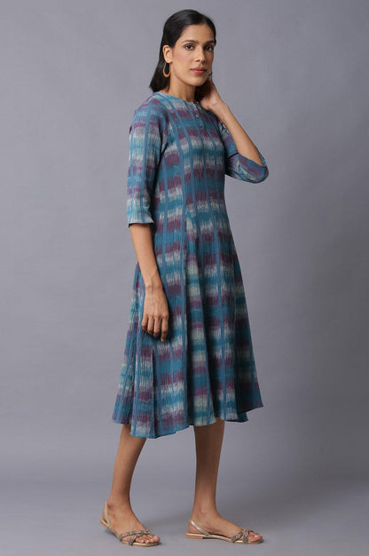 W for Woman Teal Yarn-Dyed Godet Dress