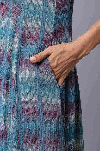 W for Woman Teal Yarn-Dyed Godet Dress