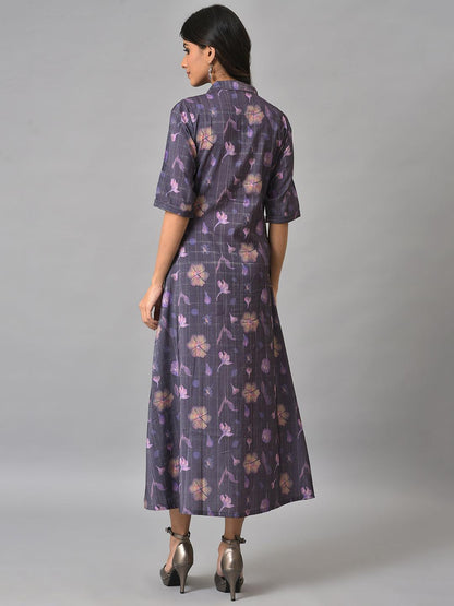 W for Woman Purple Floral Printed Shirt Dress