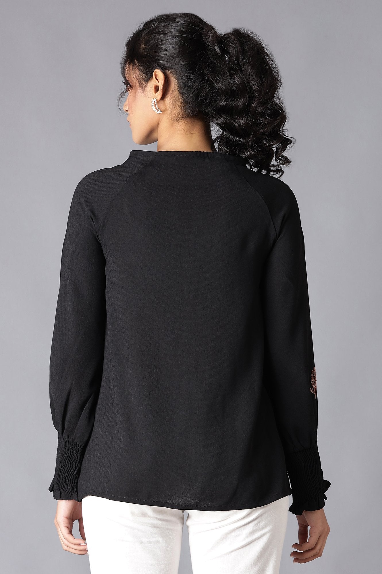 W for Woman Ecru High-Low Shirt With Floral Print And Mandarin Collar