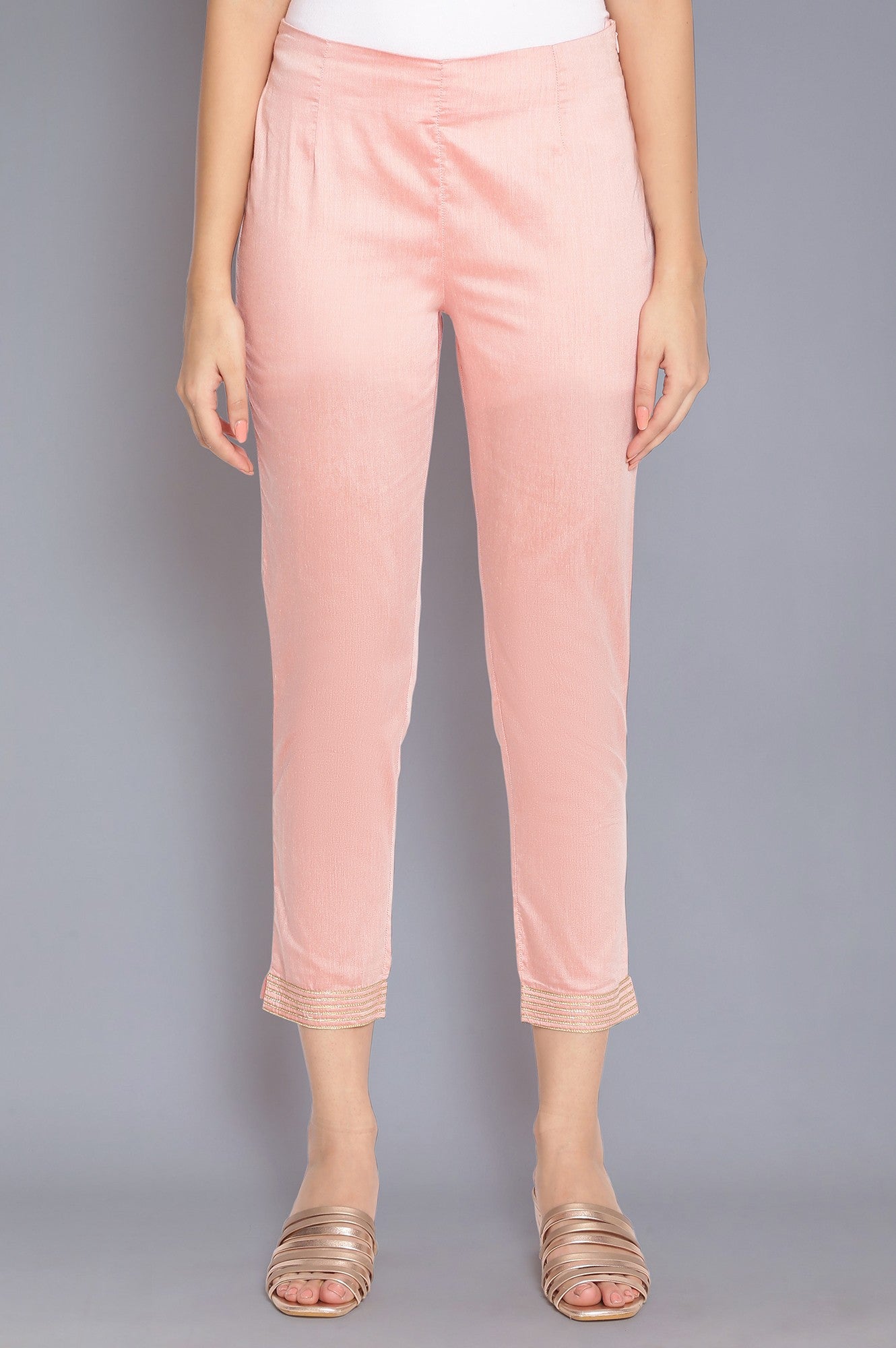 W for Woman Pink Solid Slim Pants