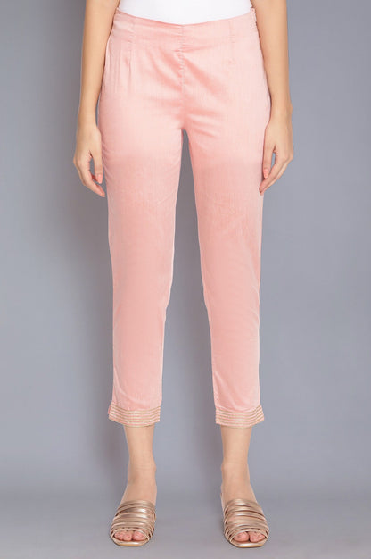 W for Woman Pink Solid Slim Pants