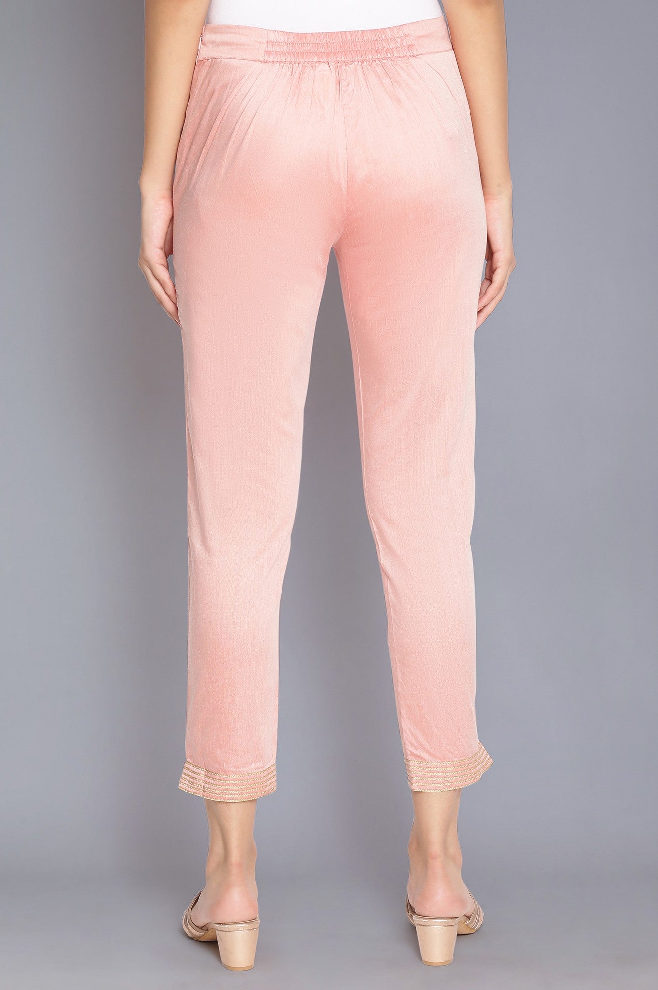 W for Woman Pink Solid Slim Pants
