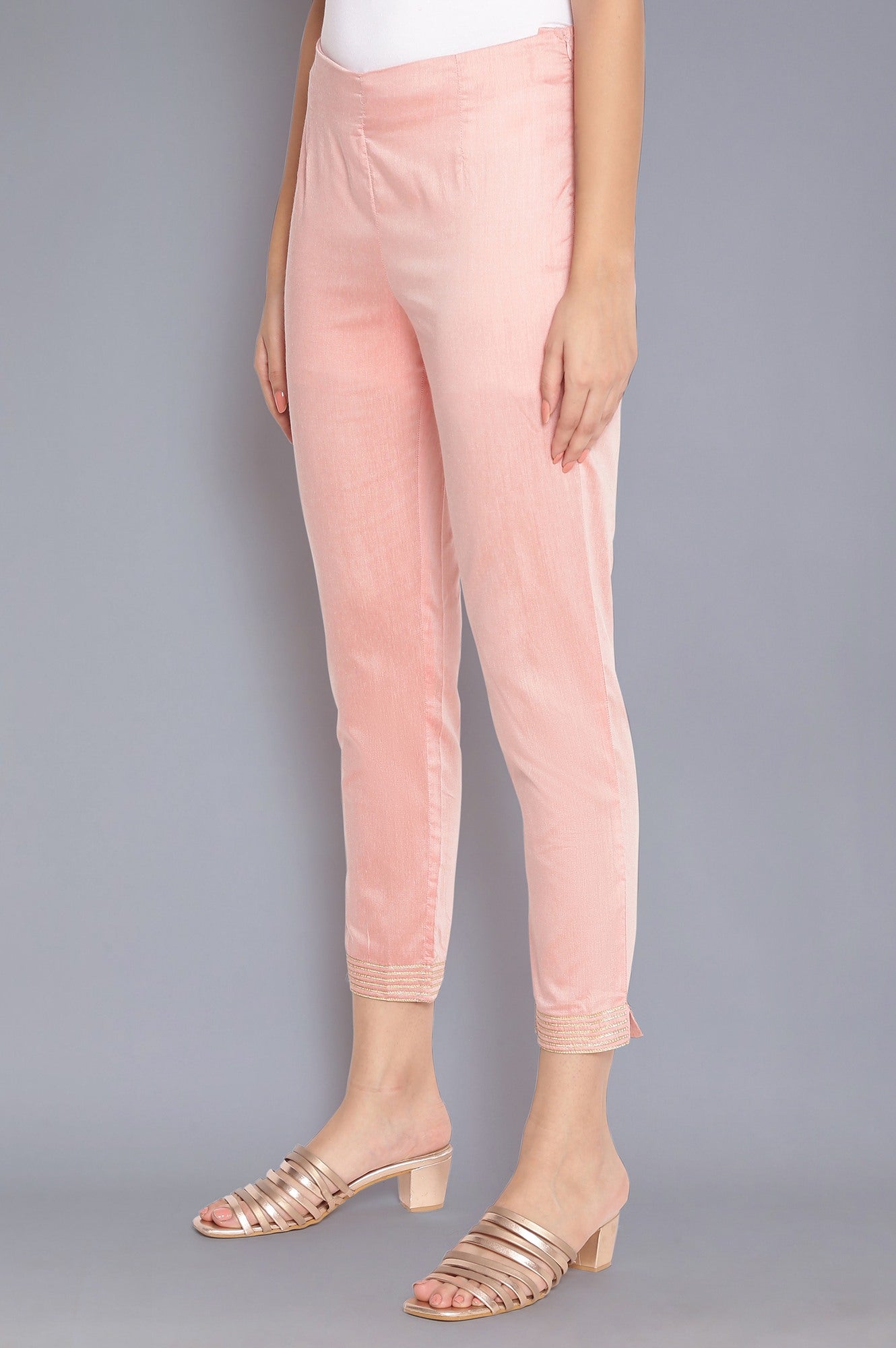 W for Woman Pink Solid Slim Pants