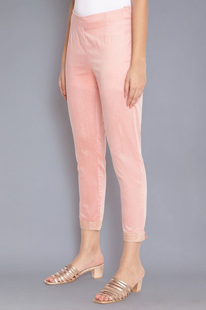 W for Woman Pink Solid Slim Pants