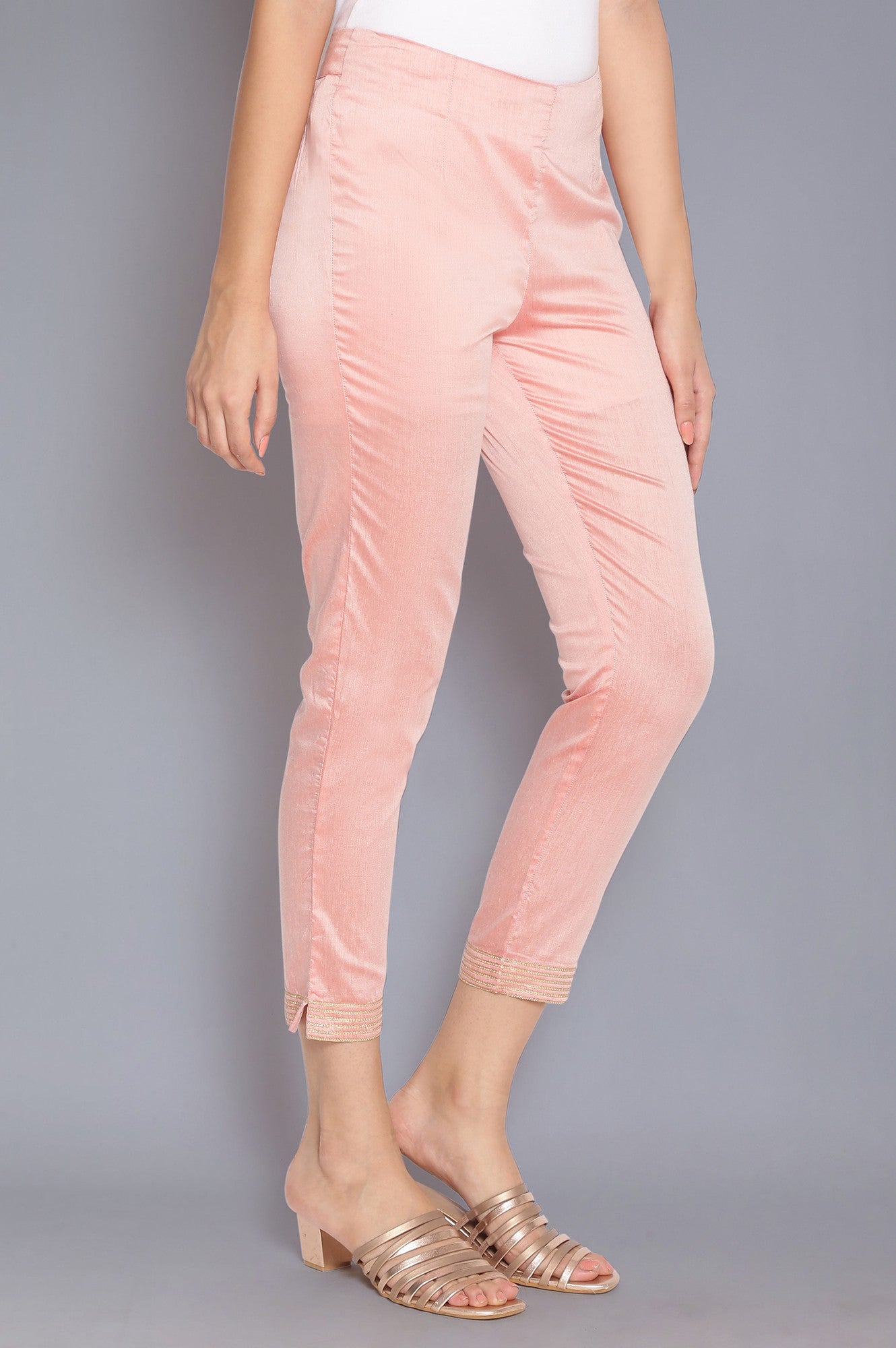 W for Woman Pink Solid Slim Pants