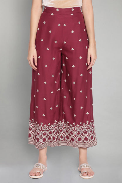 W for Woman Maroon Printed Parallel Pants