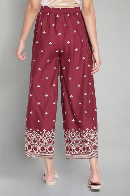 W for Woman Maroon Printed Parallel Pants